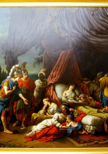 Louis LAGRENEE, dit l'Aîné - Paris1 1725 - 1805. Alexandre interrompt ses expéditions militaires pour se recueillir devant le corps de la femme de Darius et consoler sa famille éplorée. Dans ce tableau peint pour Louis XVI, l'artiste s'est inspiré de l'Histoire ancienne de Rollin et de la série des Triomphes d'Alexandre de Le Brun