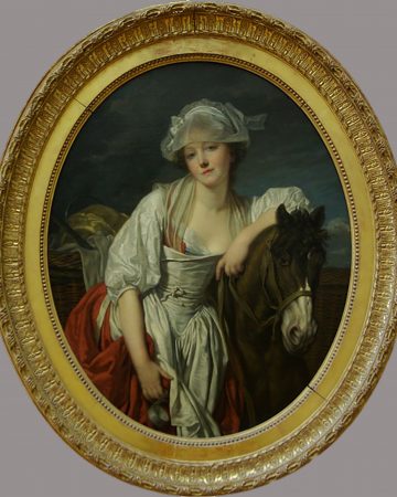 Jean Baptiste GUEUZE - La Laitière - Tournus,1725 - Paris 1805. Ce tableau illustre un des thèmes les plus prisés des contemporains de l'artiste, celui des jeunes filles languides, oscillant entre pudeur et sensualité.