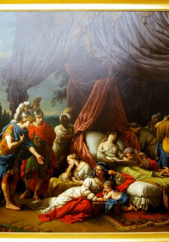 Louis LAGRENEE, dit l'Aîné - Paris1 1725 - 1805. Alexandre interrompt ses expéditions militaires pour se recueillir devant le corps de la femme de Darius et consoler sa famille éplorée. Dans ce tableau peint pour Louis XVI, l'artiste s'est inspiré de l'Histoire ancienne de Rollin et de la série des Triomphes d'Alexandre de Le Brun.